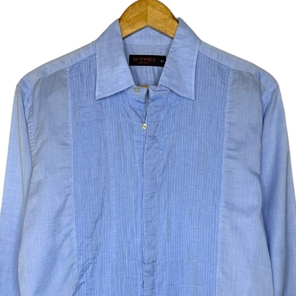 Etro Mens Tuxedo Style Shirt in Light Blue Size 42 US 16.5 - Picture 1 of 8
